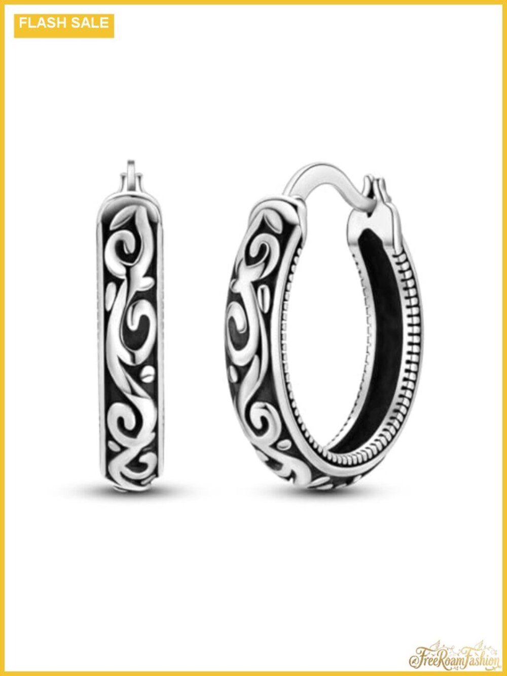 925 Sterling Silver Filigree Oval Hoop Earrings for Women, Vintage Dainty